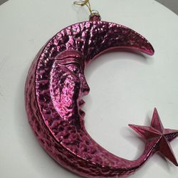 Vintage Christmas Ornament Large Ref Crescent Moon With Star