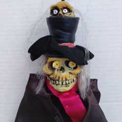 Mario Chiodo Studios Hanging Magician 16" Skeleton With Little Brother Peeking Out