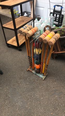 Mid century croquet set USA wood metal