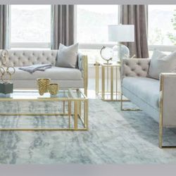 Brand New Super Elegant Grey Fabric Button Tufted Sofa Loveseat 