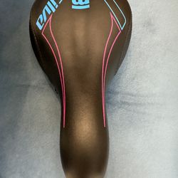 MONGOOSE BMX Saddle Seat Bike Racing Retro Logo  Black With PINK/bluRacing Stripe