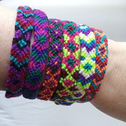 Vintage Friendship Bracelet, 1990s Woven Colorful Festival and Concert Accessory, Jewel Tones, Bracelet - LOT OF SIX

Never worn. 