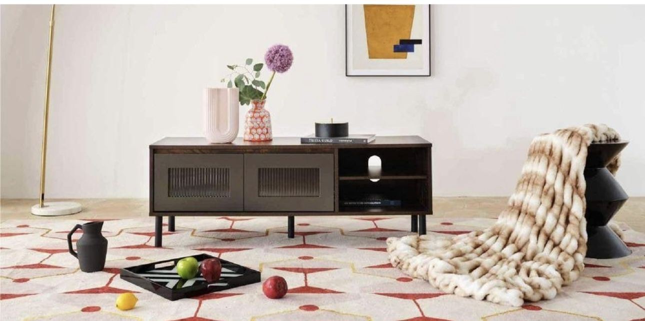 Harmati-Oreo TV STAND Media Console, Dark Walnut & Grey