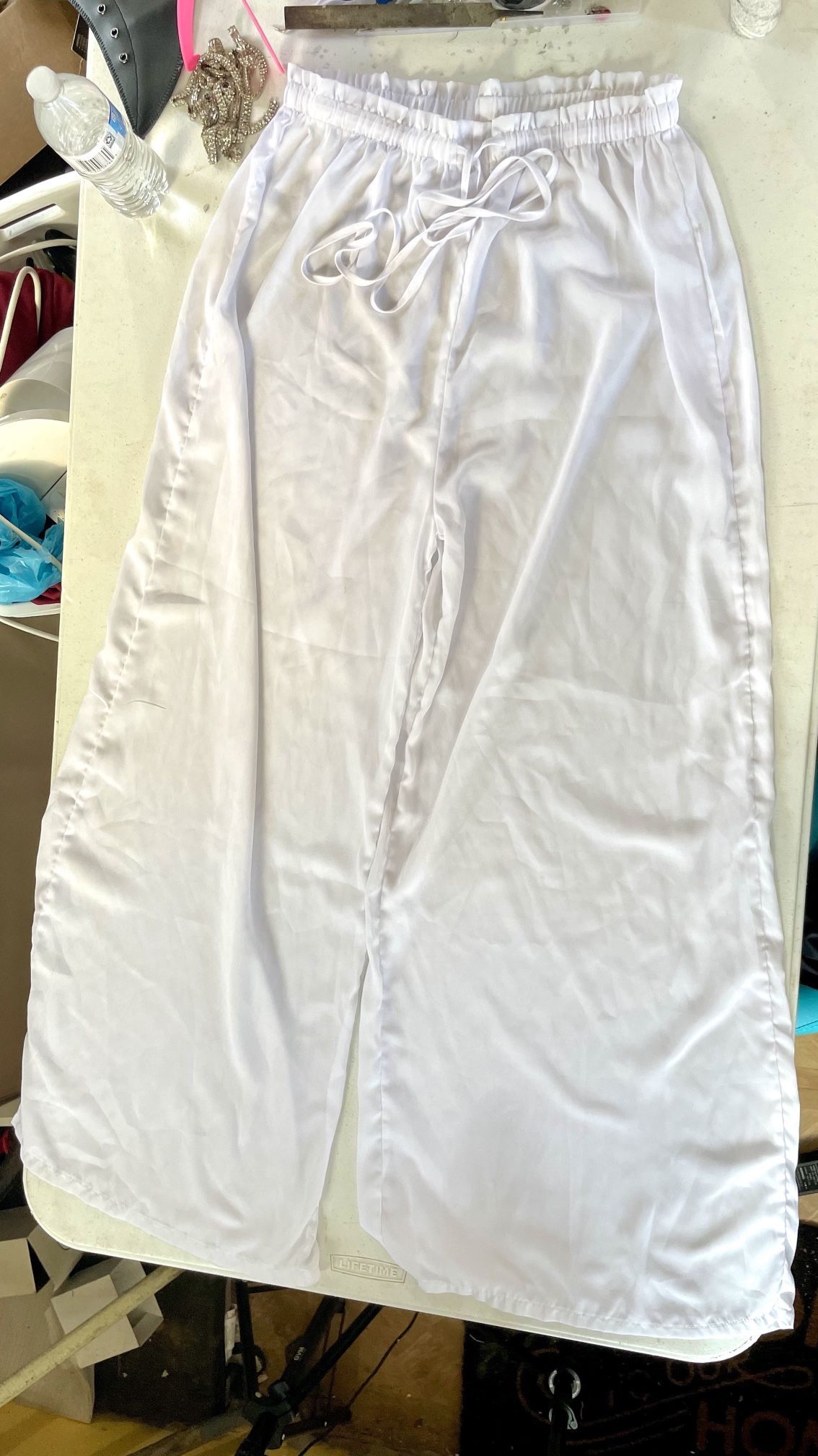 Pretty Little Thing Sheer White Wide Leg Beach Cover Up Pants Size 12