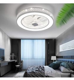 Minney Ceiling Fan with Light, 22 inches Semi Flush Mount Enclosed Shell, Fully Dimmable LED Lighting Caged Ceiling Fan with Remote Control for Low Pr