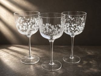 Set of 3 Mikasa "Cheers Too" Frosted Polka Dot Wine Glasses,  Mint Condition