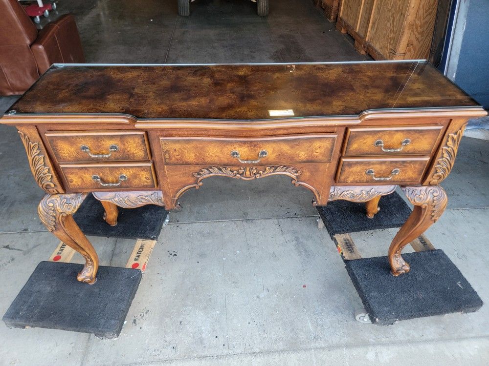 GORGEOUS Vintage Skinny Dresser W/ Glass Top Cover