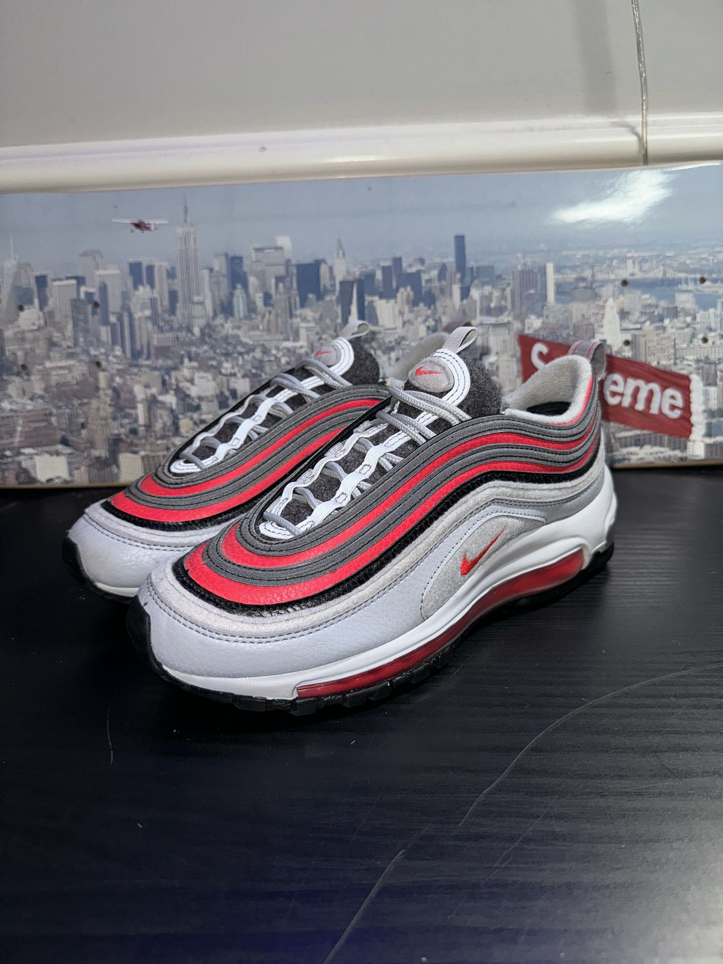 Nike Air Max 97 Felt GS Casual Shoes Wolf Grey/Red Orbit CD4831-002 Kids Size 5Y