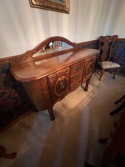 Antique Wood Buffet Sideboard with Mirror