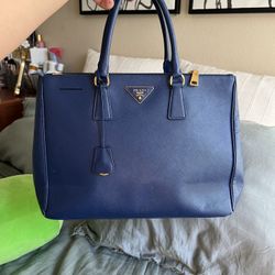 PRADA Saffiano Lux Medium Double Zip Tote Bluette AUTHENTIC OBO