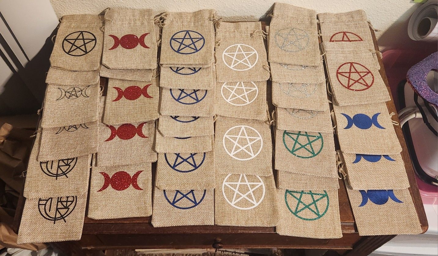 Lot Of 34 6x4 Burlap Bag Witch Pentagram Triple Moon