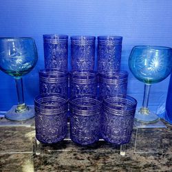 Vintage Set of 11 Glasses Purple/Blue 