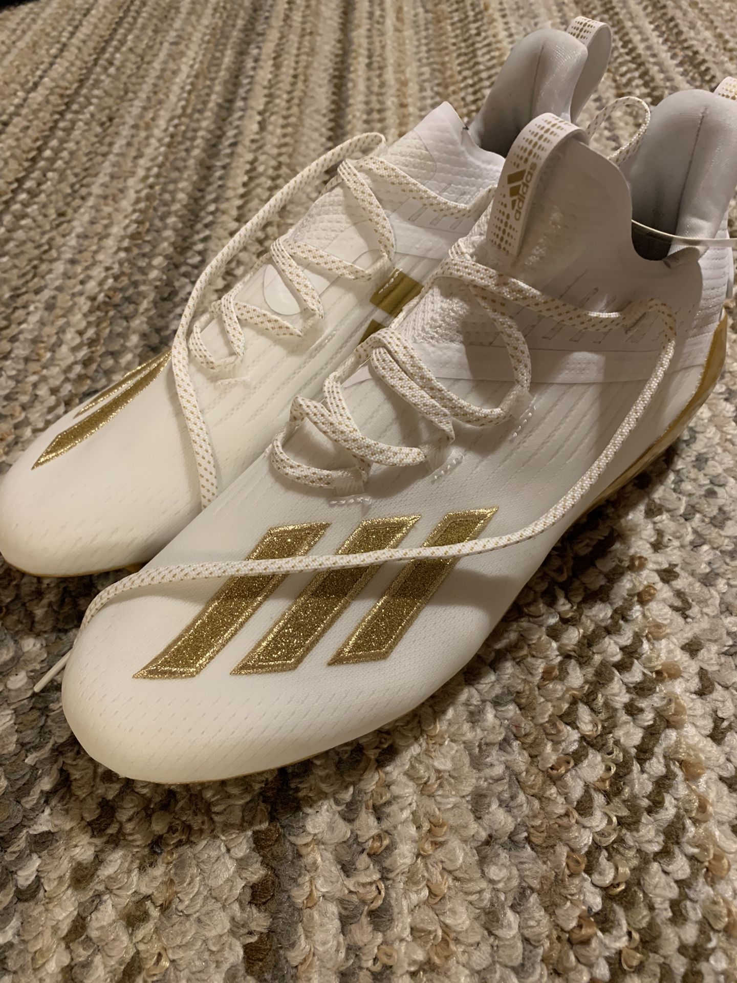 NEW Adidas Men's SIZE 10 Adizero Football Cleats White Metallic Gold