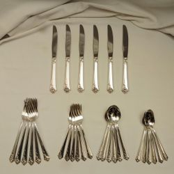 Antique Sterling Silver 925 Setting for Six Oneida Damask Rose Silverware Flatware Gold Silver Platinum Bullion 30 Pieces 001