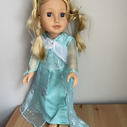 Blonde Girl 18” Doll In Beautiful Frozen Elsa Dress So Pretty! 