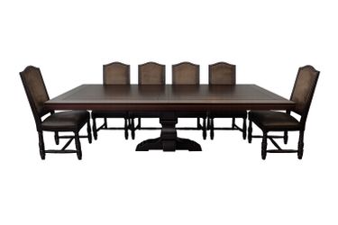 9-Piece Espresso Extendable Dining Set w/ 8 Upholstered Chairs
