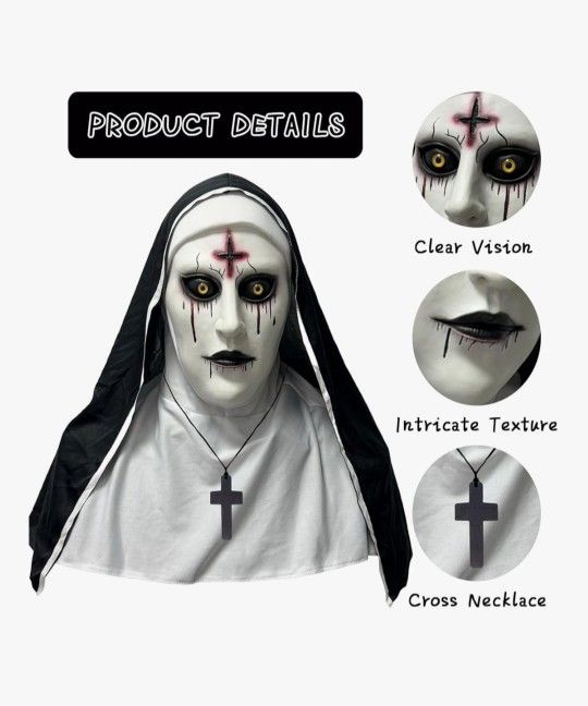 Scary Nun Mask Realistic Creepy Full Head Mask Evil Nun Costume For Halloween Cosplay Party