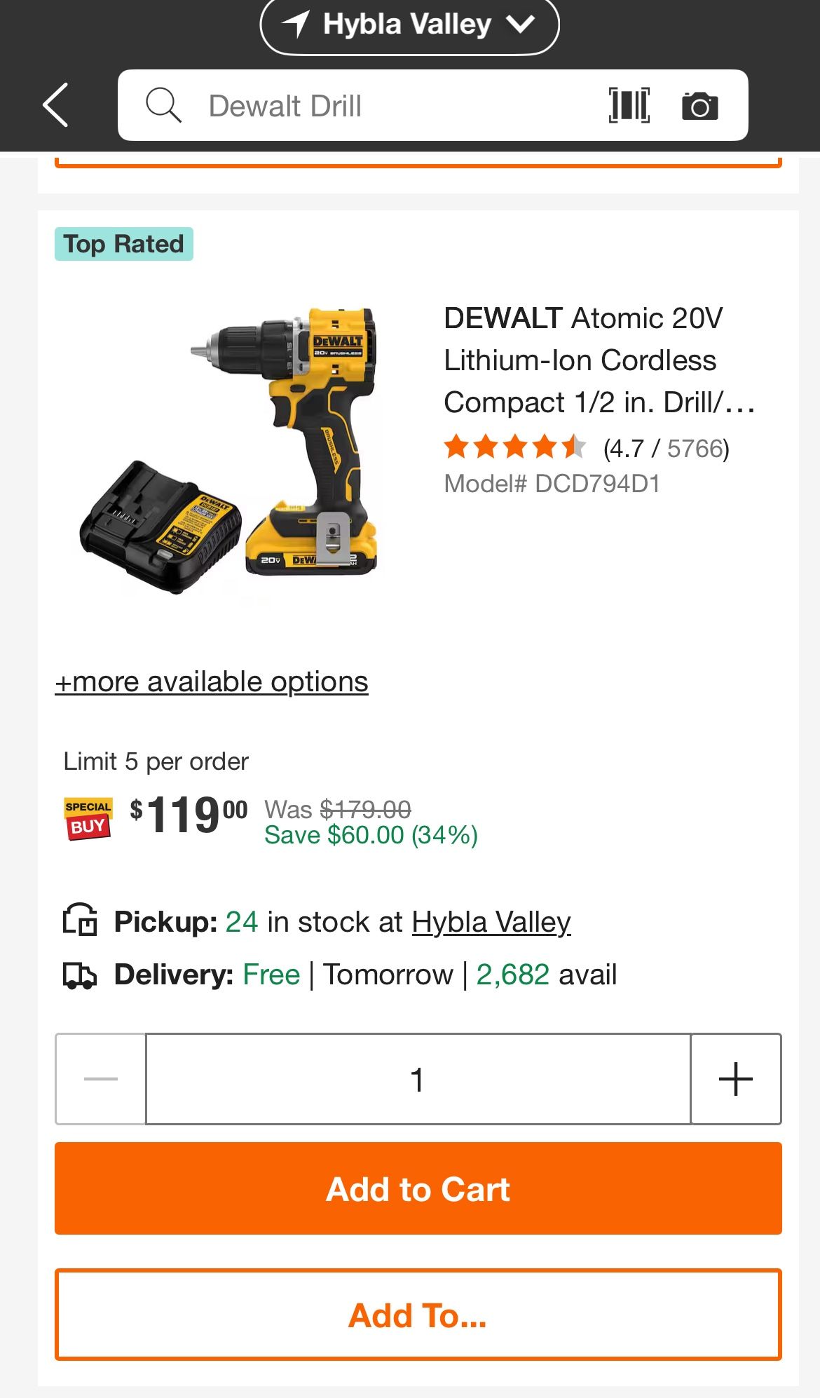 Dewalt Drill, 2 Amp Battery And Charger 