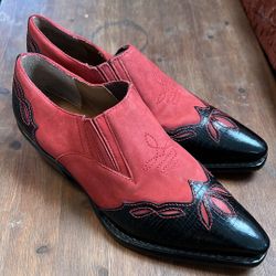 Vintage VTG Nine West Western Ankle Booties - Red and Black - 90s - 7.5
