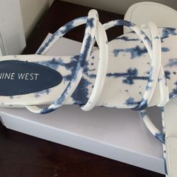 New Nine West Women sandals flats blue tie dye strap shoes women 6.5