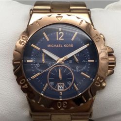 Michael Kors Chronograph Watch Men MK-5410 45mm Gold Tone Date New Battery 6"