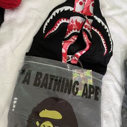 Mens pink double hood bape zip size M