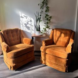 Vintage Burnt Orange Velvet Lounge Chairs – Mid Century Style (Set of 2)