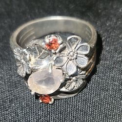 Sterling Or Paz Rose Quartz & Garnet Ring~ Size 9