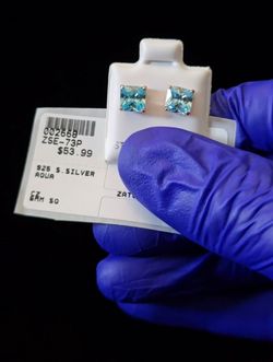 6mm Square Rose Gold Finish 925 Sterling Silver Aqua cz Earrings