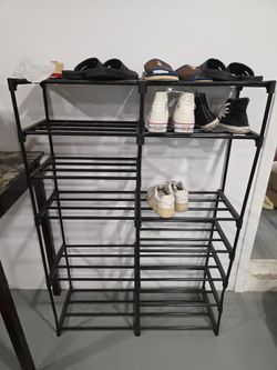 Black 6 Tier Double Column Shoe Rack