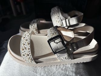 White Studded Buckle Strap Sandals