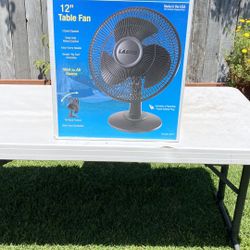 Lasko 12 in. 3 Speed Black Oscillating Personal Table Fan with Tilt-Back Feature.