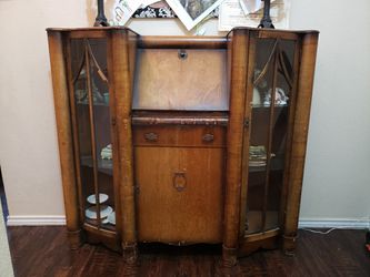 Antique secretary desk with side display cabinet