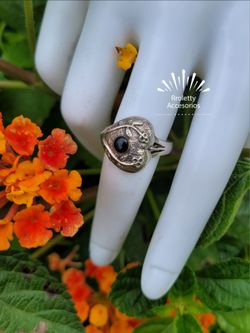 Sterling Silver 925 Ring Heart Shape and Onyx Stone