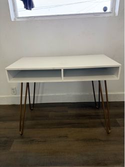 Modern white desk with storage