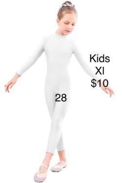 Kids White Unitard Bodysuit XL / Traje de Cuerpo Blanco Niños XGrande Halloween Cosplay Costume