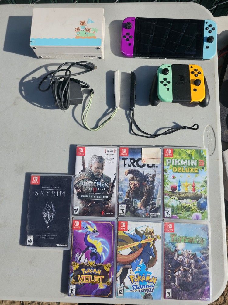 Nintendo Switch Animal Crossing Edition Gaming Set With Extra Controller 10 Games Included