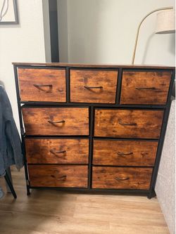 Rustic 9-Drawer Dresser with Metal Frame Two Set