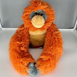 Nanco Orangutan Hugger Hanging Hook & Loop Hands Orange Stuffed Animal Monkey. Approximately 14 inches. Tushy tags are intact.  Plastic piece for pape