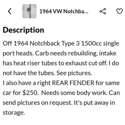 VW Notchback Single Side Draft Carb & Intake