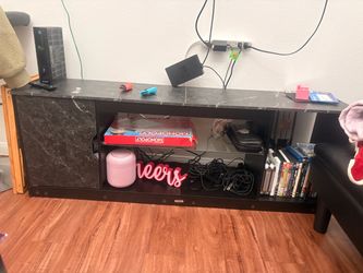 Black Marble-Look TV Stand with Storage