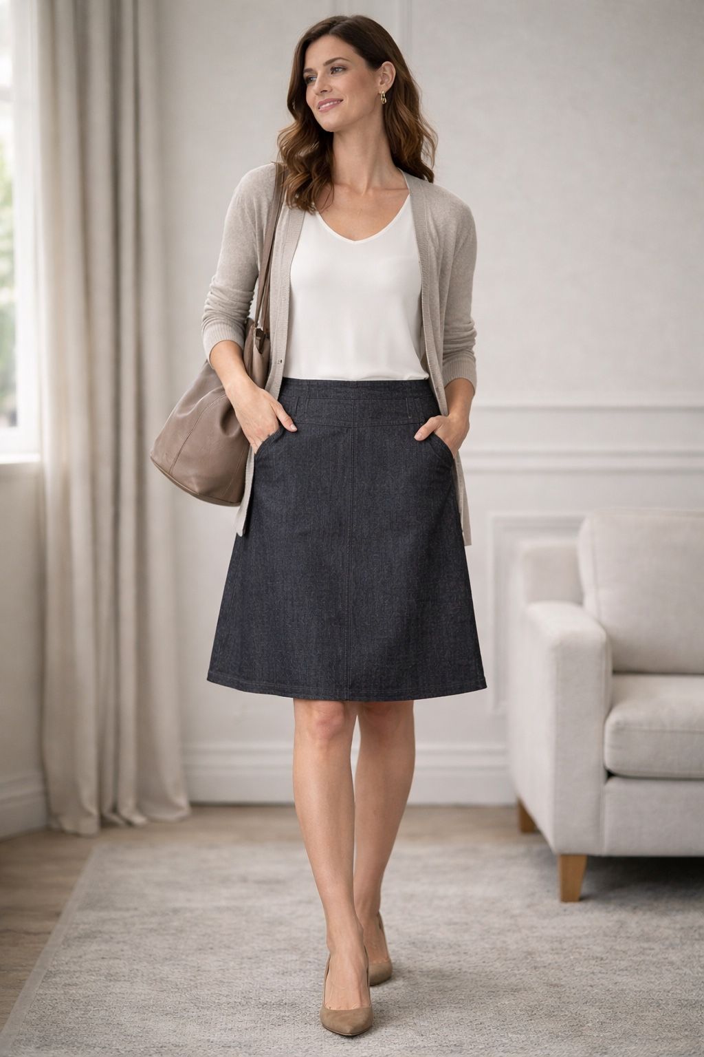 J Jill Gray Stretch A Line Skirt Size 6 Work Casual