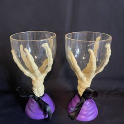 2 Halloween Vintage Plastic Skeleton Hand Goblet Cups