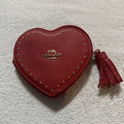 COACH Pebbled Leather Heart Coin Purse RED