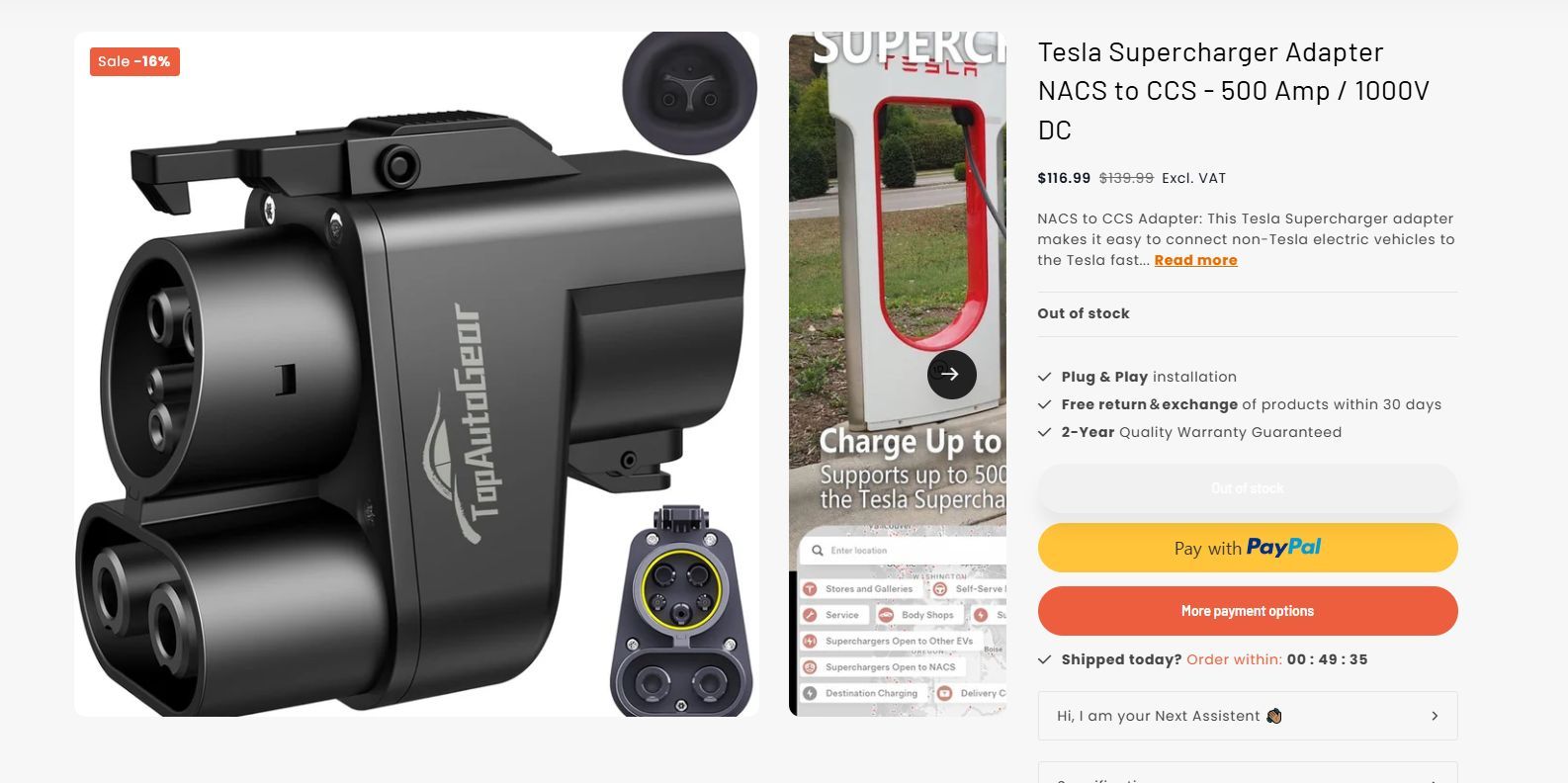 2025 Upgraded for Tesla Supercharger to CCS1 Charging Adapter Max 500A, 1000V...