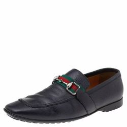 Gucci Men’s Horsebit Loafers - Black With silver Buckle & Green/Red Stripe AUTHENTIC 