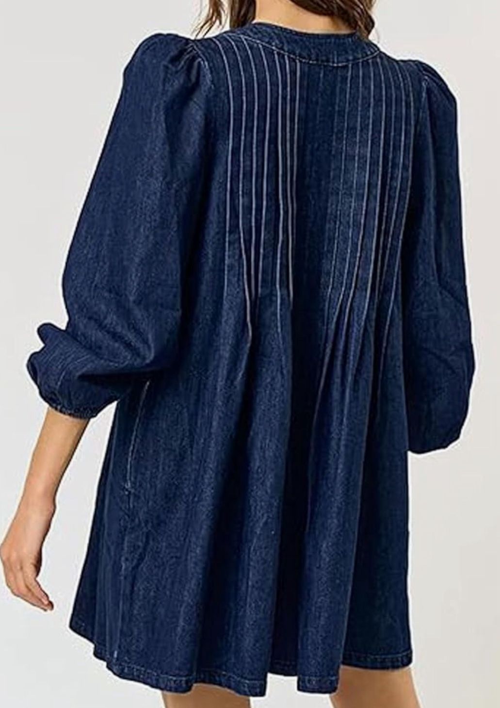 loveimgs Women Denim Jean Romper Overall Shorts Tie Front Pleated Romper Dress Deep V Neck Puff Slee