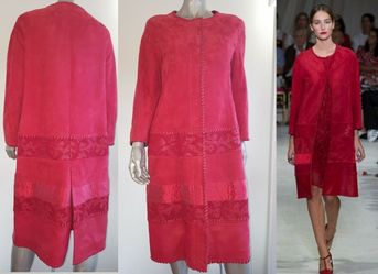 $12,000 OSCAR DE LA RENTA STUNNING SOFT RED LAMB LEATHER RUNWAY COAT US 2
St