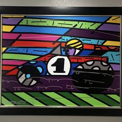 Britto race car signed print canvas