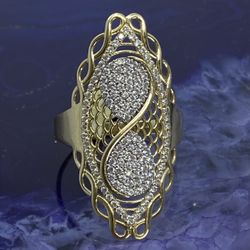$700 Yellow Gold W Zirconia Fashion Filigree Statement Ring